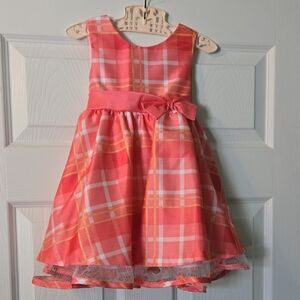 Peach Plaid 2T Kids Toddler Rare, Too! Dress with Bow